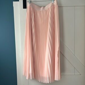 Quince Pink Chiffon Pleated Midi Skirt with Elastic Waist - XL